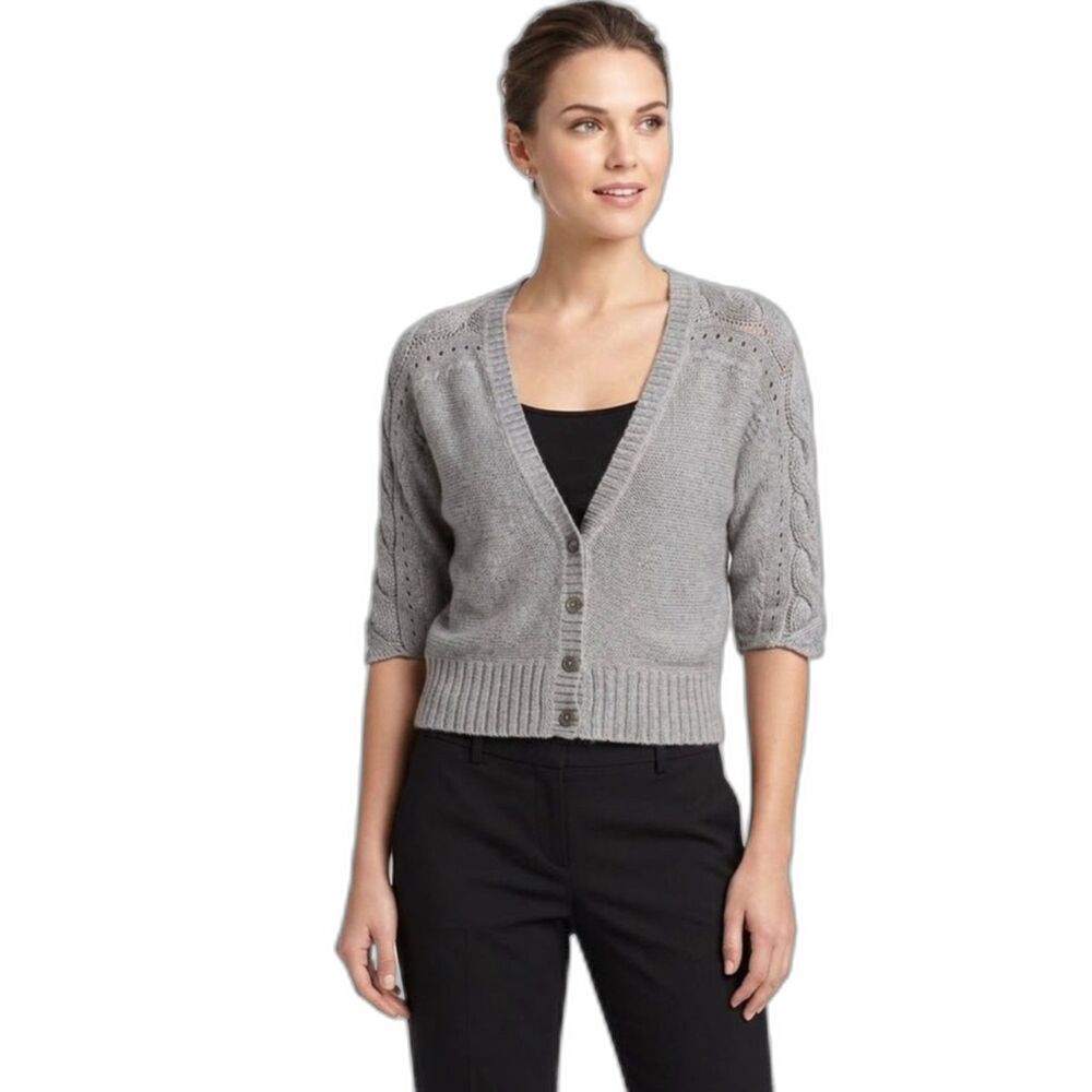 Banana Republic Mad Men Women's Gray Mohair Blend Elbow Sleeve Cardigan Size M